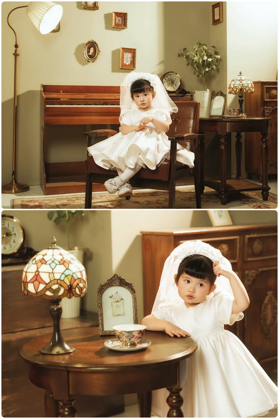 复古小婚纱💫女儿的法式复古写真太有氛围了