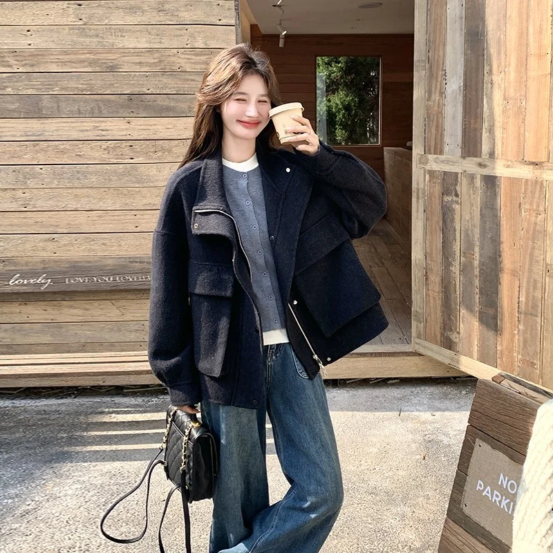 🌙黑色立领双面羊绒大衣女2025冬新款巨