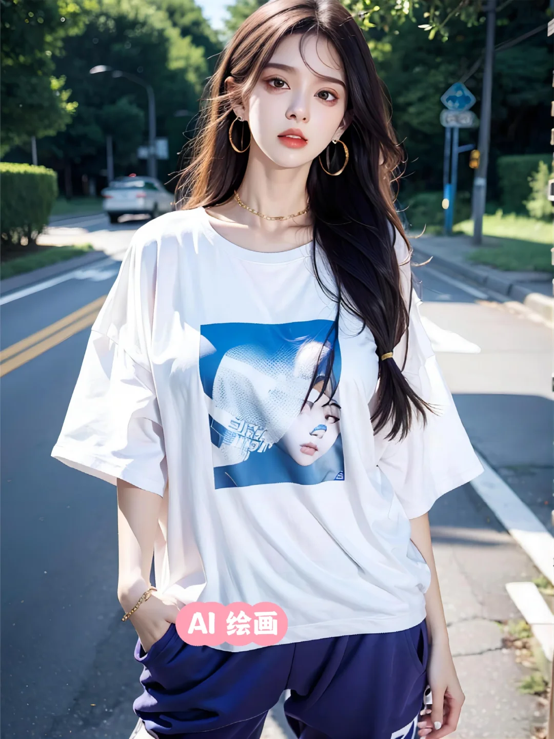 AI 绘画 宽松显瘦，休闲运动