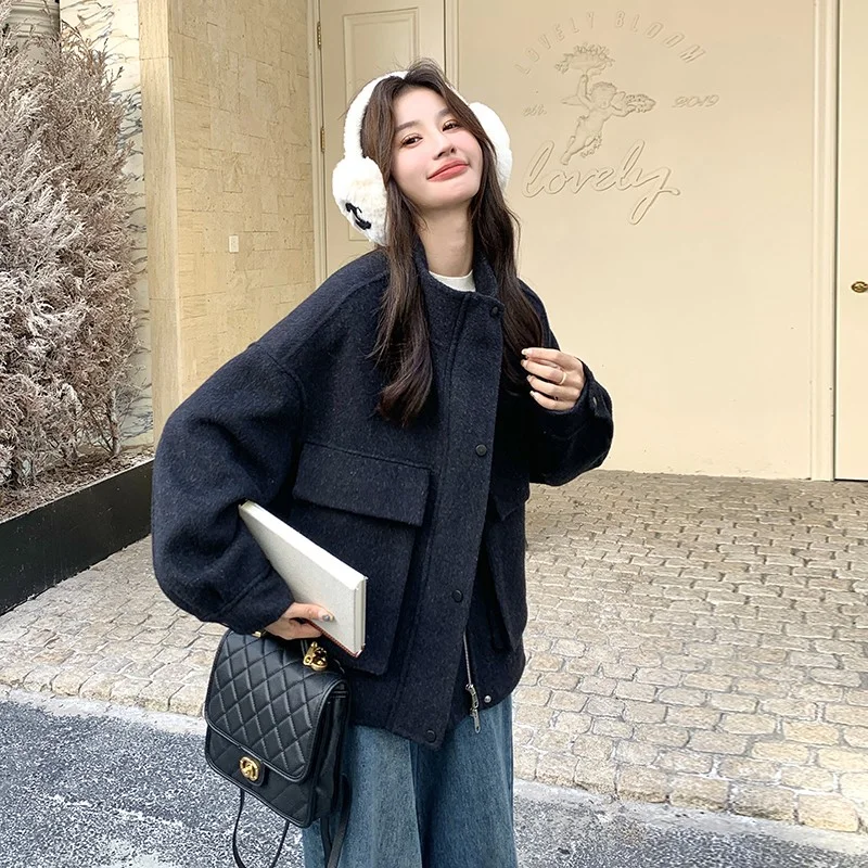 🌙黑色立领双面羊绒大衣女2025冬新款巨