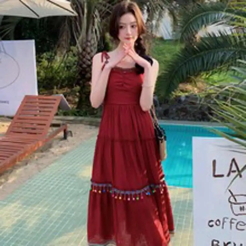 蓝白格子吊带背心女2025夏季新款高腰半