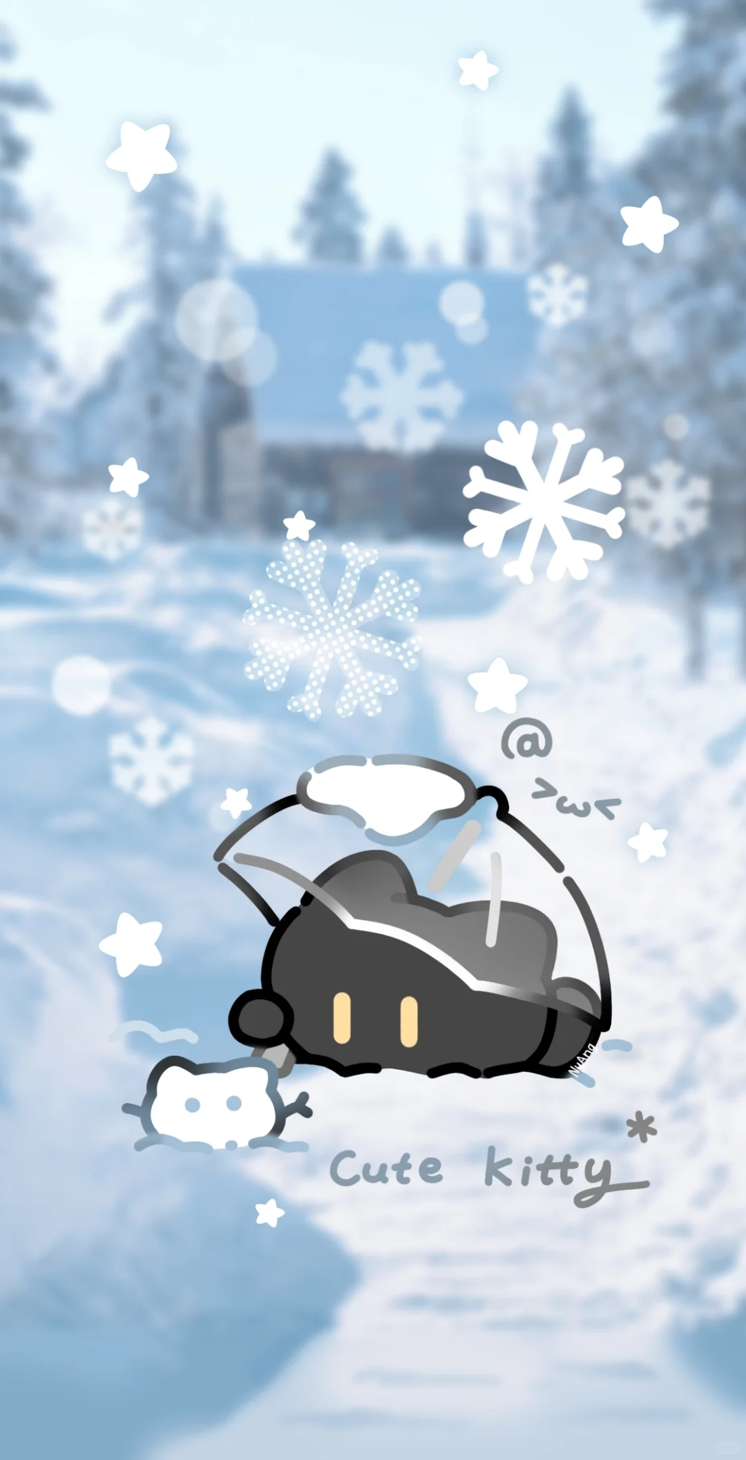 🌨️雪地小黑猫壁纸来啦❄️