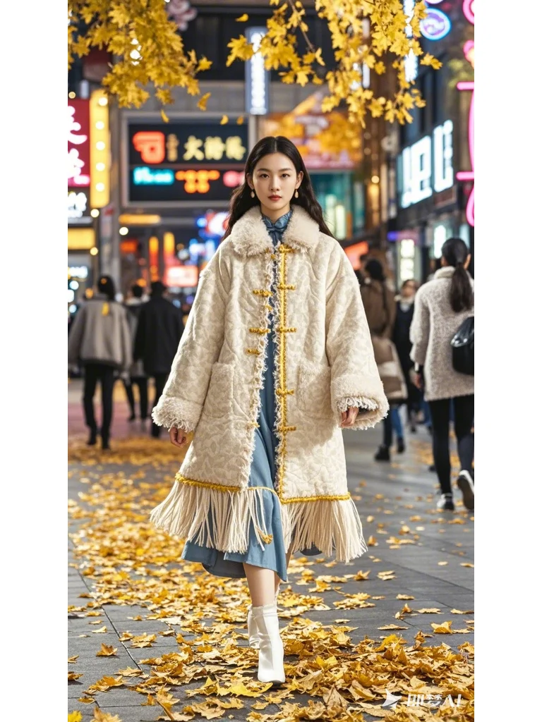 秋风中的温柔邂逅，国风外套下的浪漫情怀