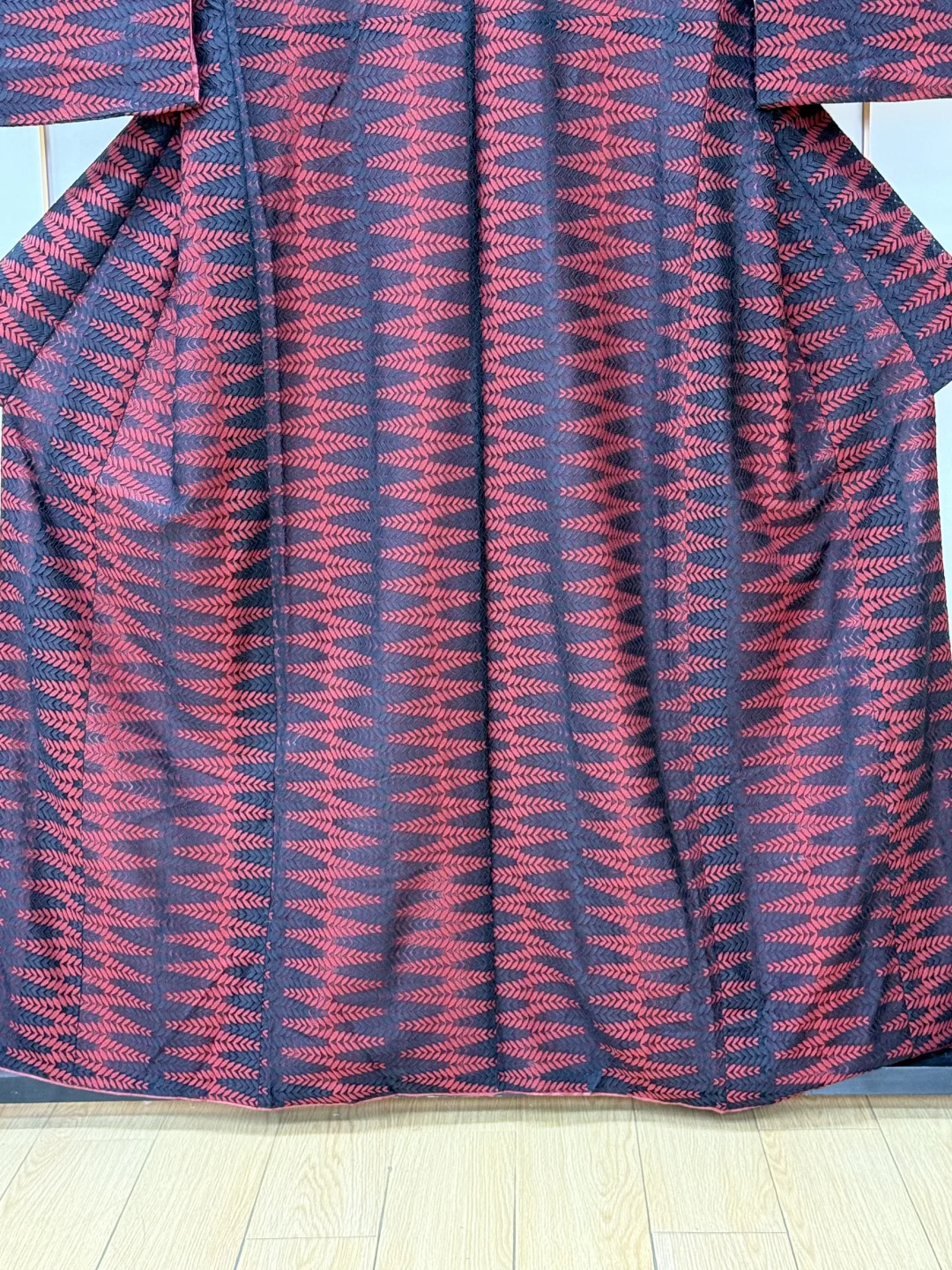 【现货】 红黑叶纹 蕾丝袷小纹和服