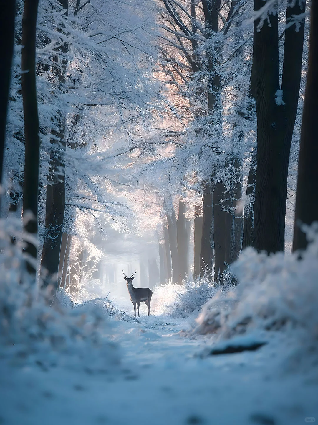 🦌雪林中的鹿，氛围感直接拉满～
