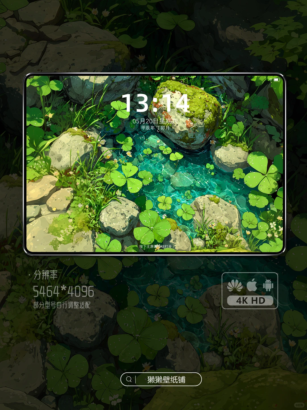 池塘旁的四叶草，治愈系壁纸分享