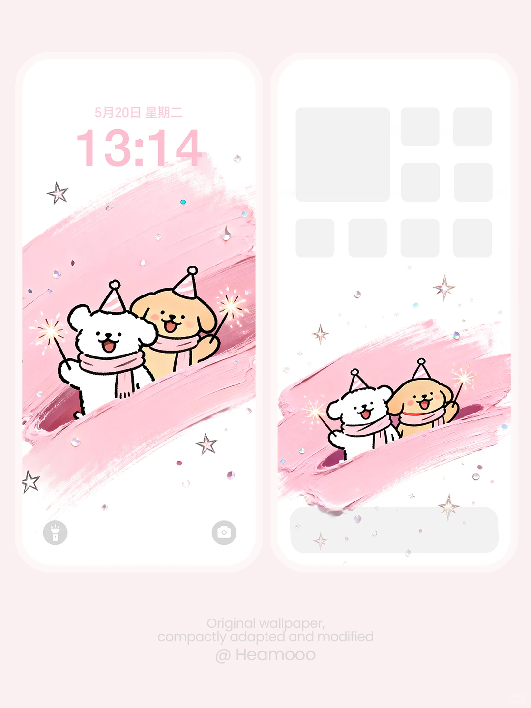 线条小狗壁纸丨小白和小鸡毛一起玩仙女棒