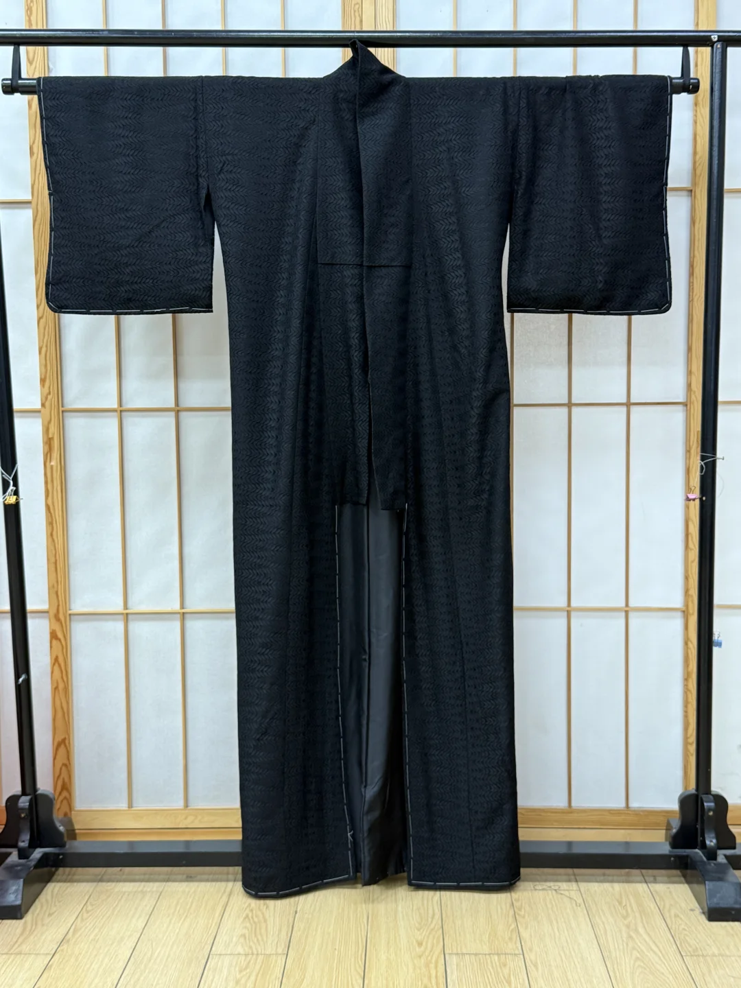 【现货】 纯黑叶纹 蕾丝袷小纹和服