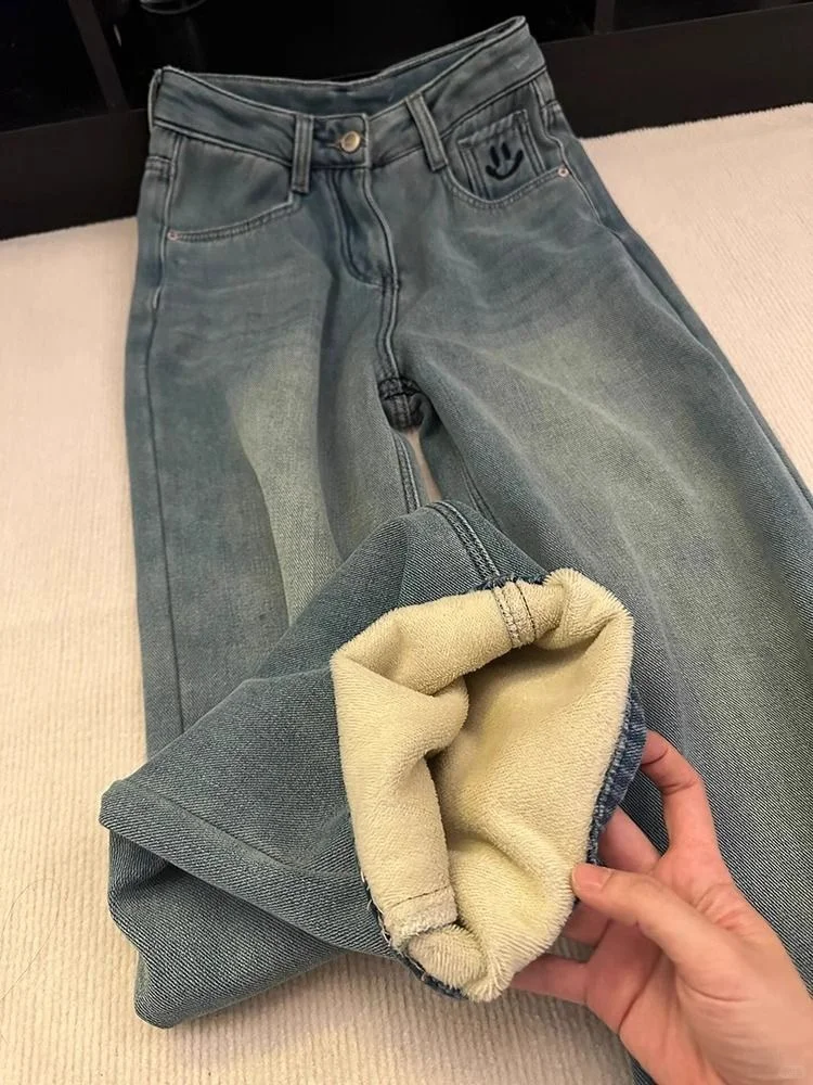 复古天丝蓝色直筒阔腿裤