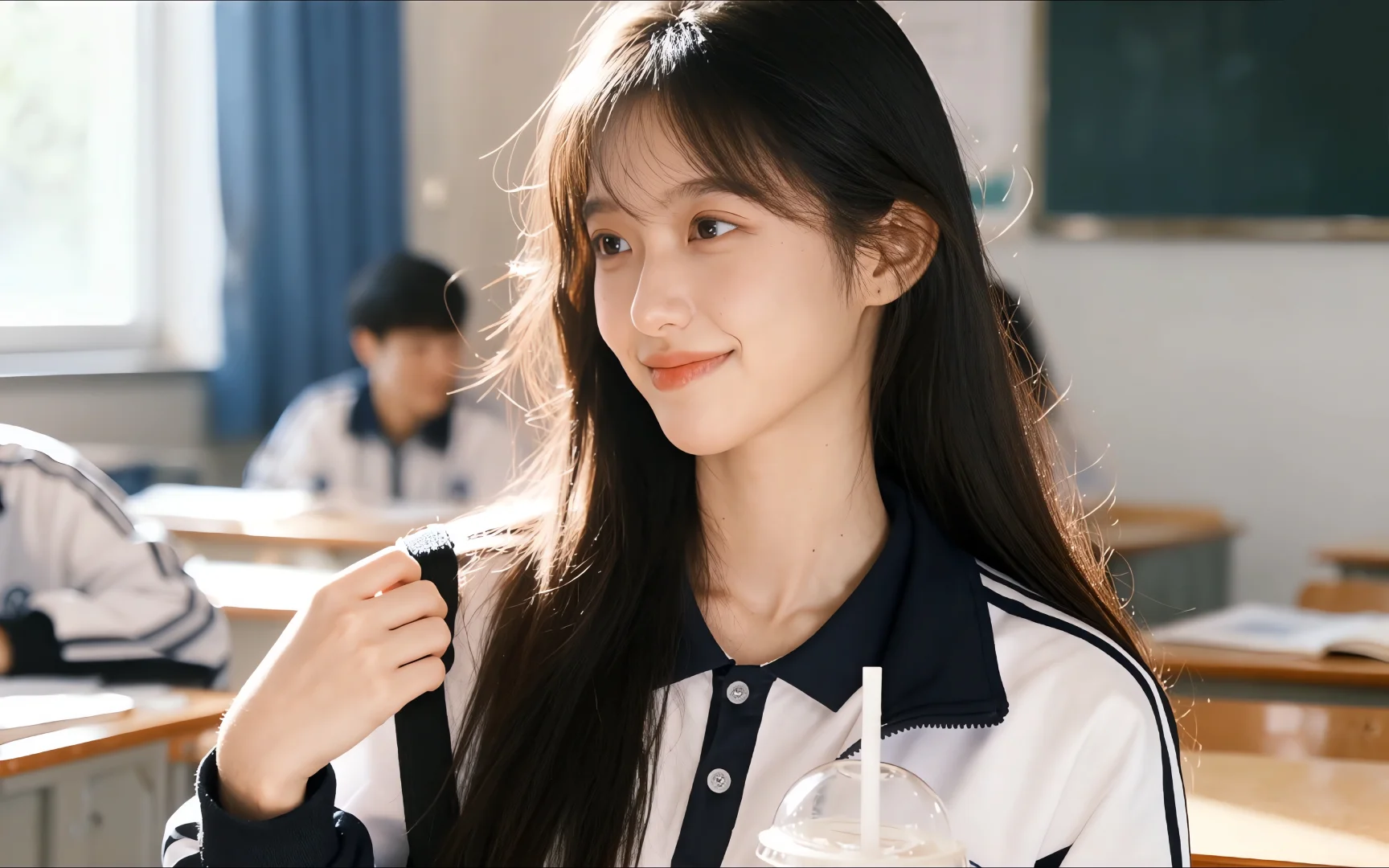 冷校服清纯美女4k壁纸