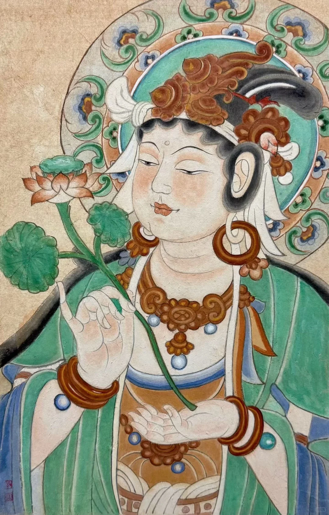 过程图：静心的脸极美/观音-敦煌壁画纸本