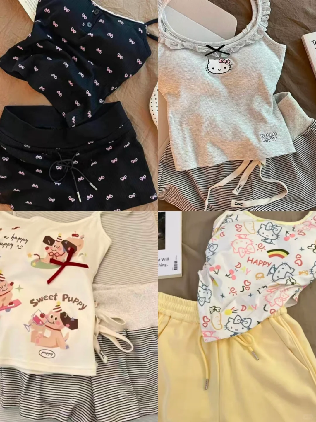 【甜心小吊带】胸垫背心+短裤两件套 ，美爆