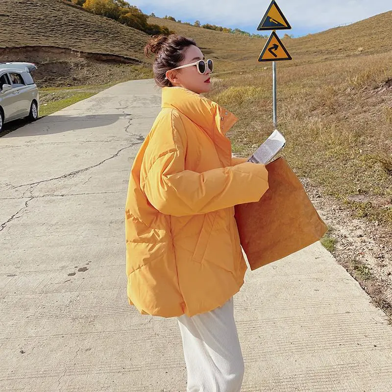 奶橘色羽绒服女2025年新款短款立领加🔥