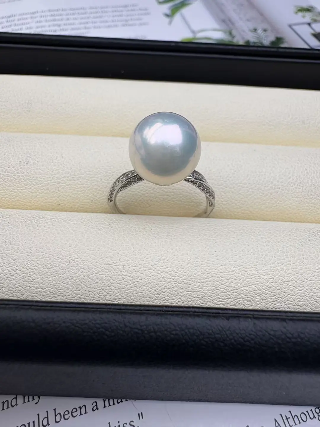 珍珠戒指女款复古时尚银色镶钻开口戒