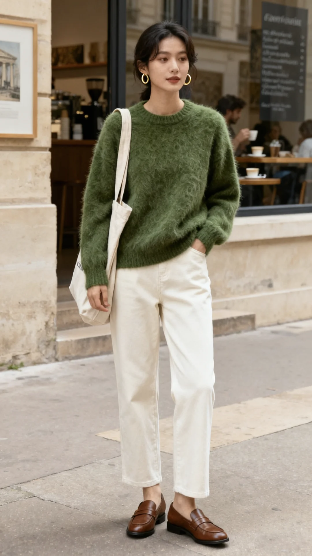 这件复古绿毛衣一上身，直接穿越回90年代！