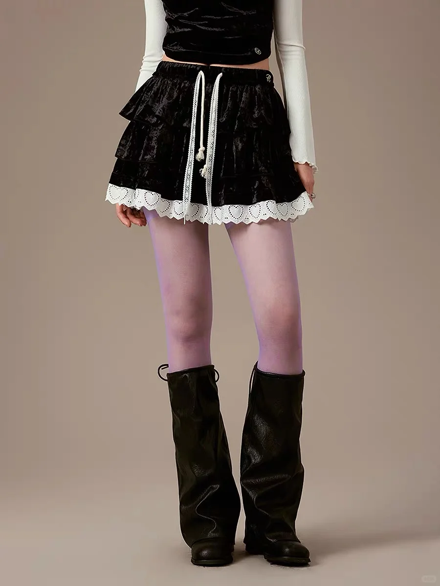 CHUU字母刺绣半身裙女2025冬季新品爱心蕾丝