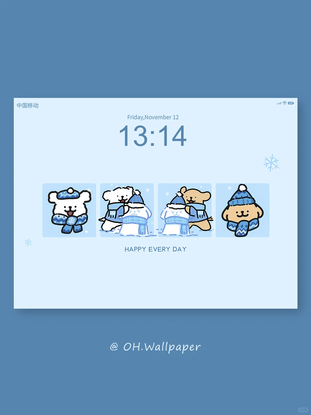 258｜冬季线条小狗堆雪人平板壁纸