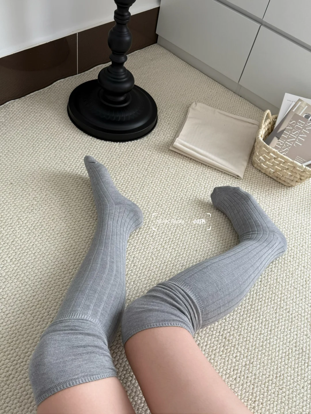 高级灰过膝堆堆袜！搭长筒靴绝绝子！！