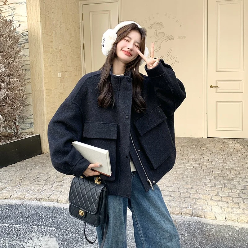 🌙黑色立领双面羊绒大衣女2025冬新款巨