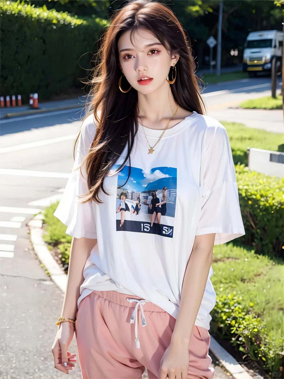 AI 绘画 宽松显瘦，休闲运动