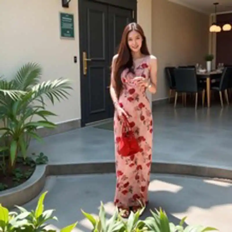 蓝白格子吊带背心女2025夏季新款高腰半