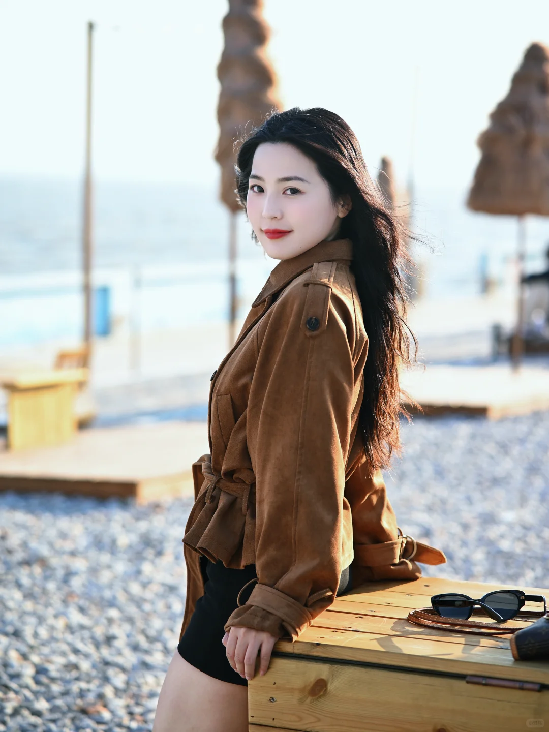 🌅海边落日配焦糖系穿搭