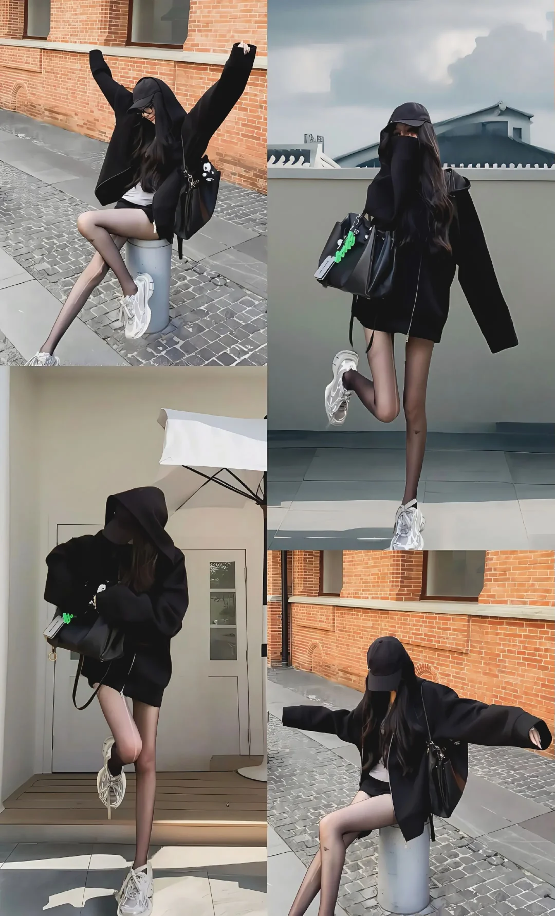 时髦精街拍搭：黑色系酷girl超可～