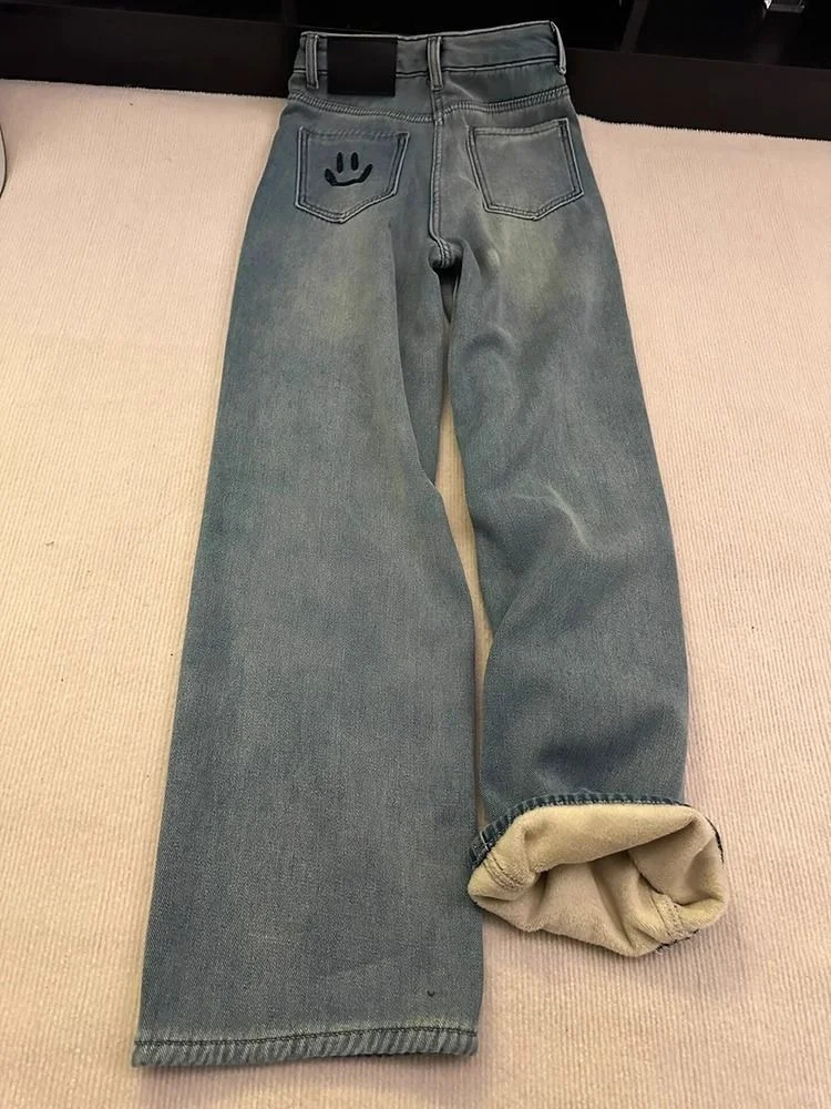 复古天丝蓝色直筒阔腿裤