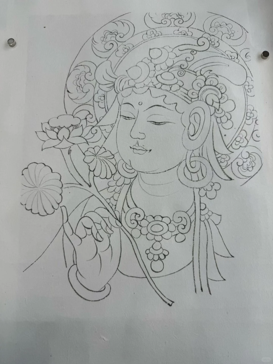 过程图：静心的脸极美/观音-敦煌壁画纸本