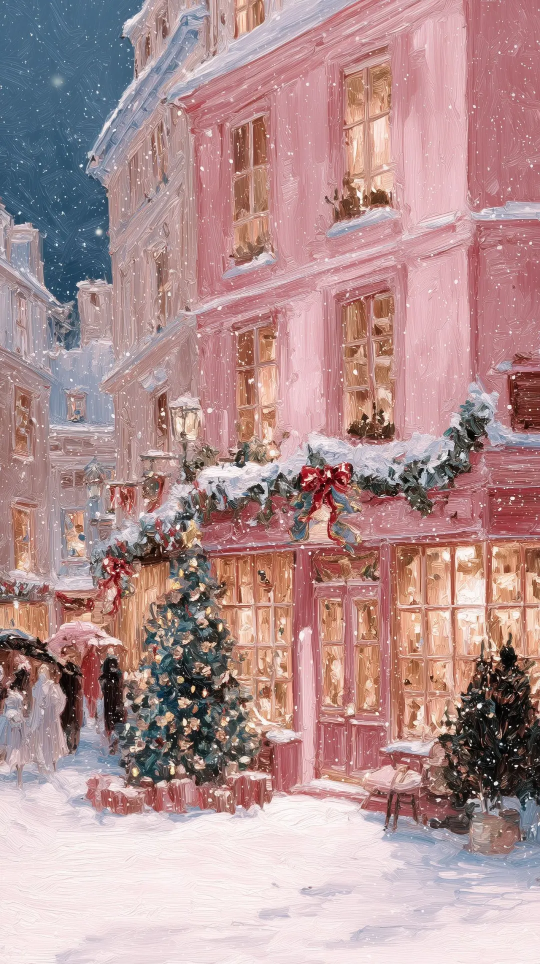 粉色冬日圣诞小镇❄️真的好喜欢这个壁纸啊