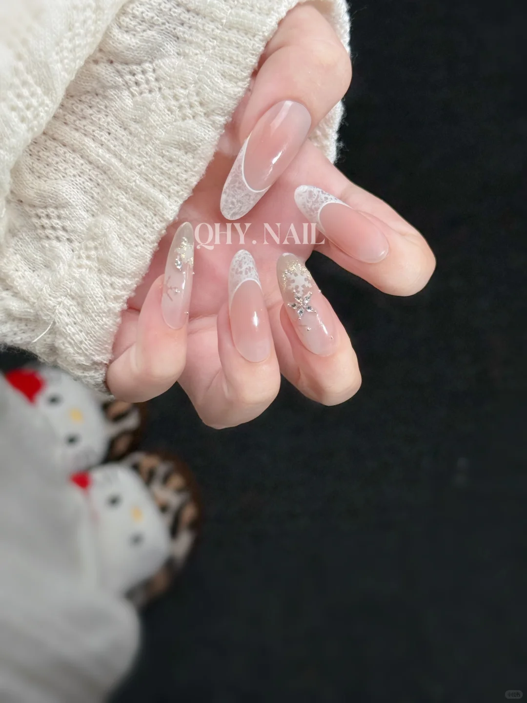 温柔通勤|晕染蕾丝雪花裸粉美甲