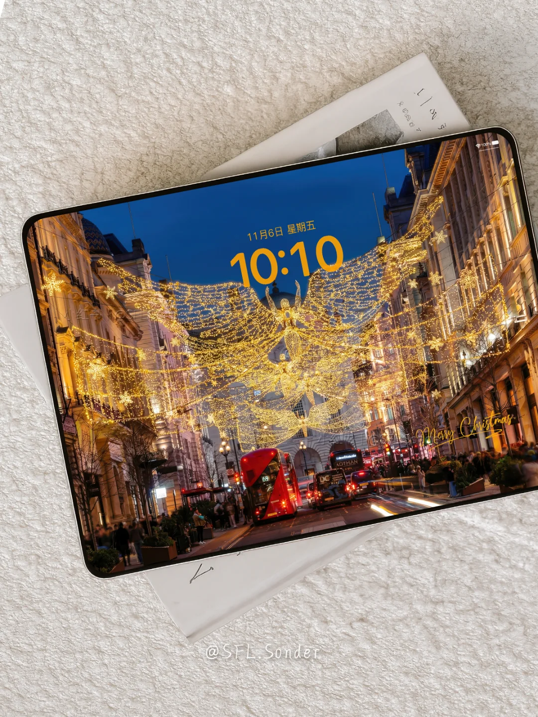 伦敦天使灯·Merry Christmas.平板壁纸