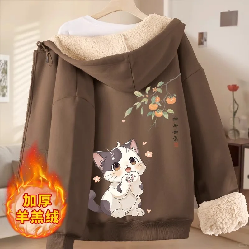 ✨2025新款冬季加绒加厚连帽卫衣女羊羔