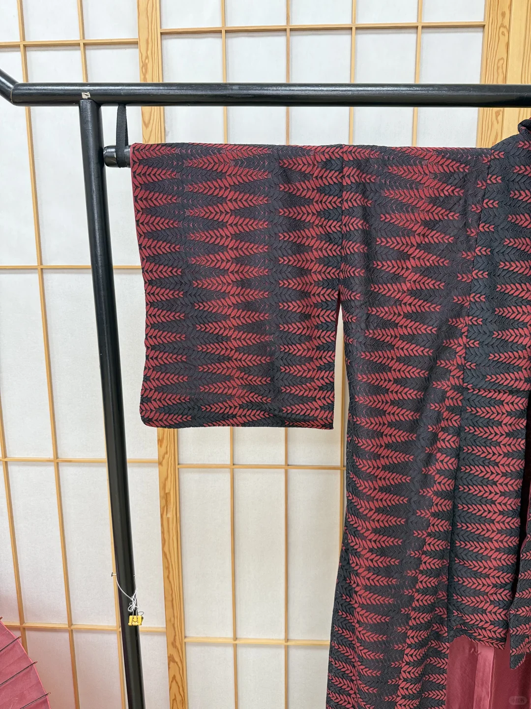 【现货】 红黑叶纹 蕾丝袷小纹和服