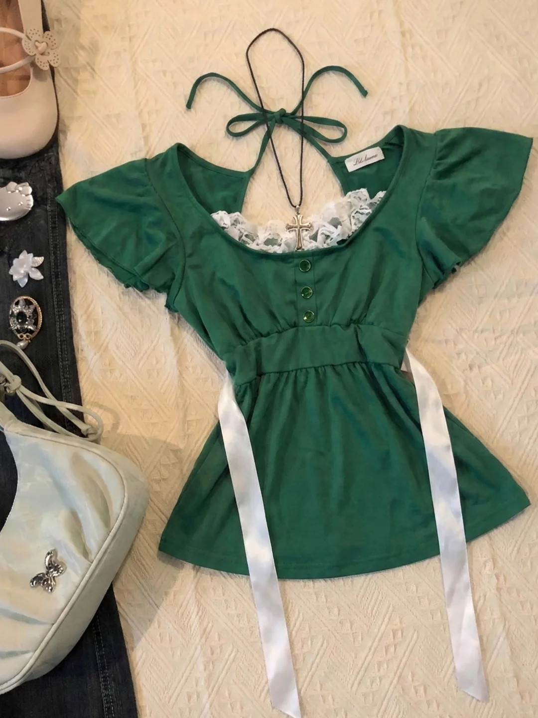 vintage 古着💕千禧辣妹绿色小可爱上衣！