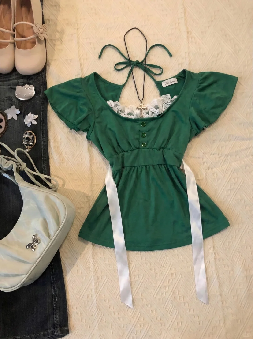 vintage 古着💕千禧辣妹绿色小可爱上衣！