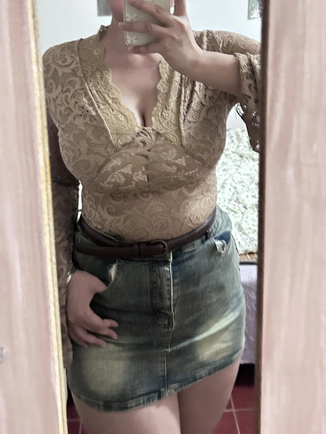 158/130 微胖女孩的大地色蕾丝上衣🥜