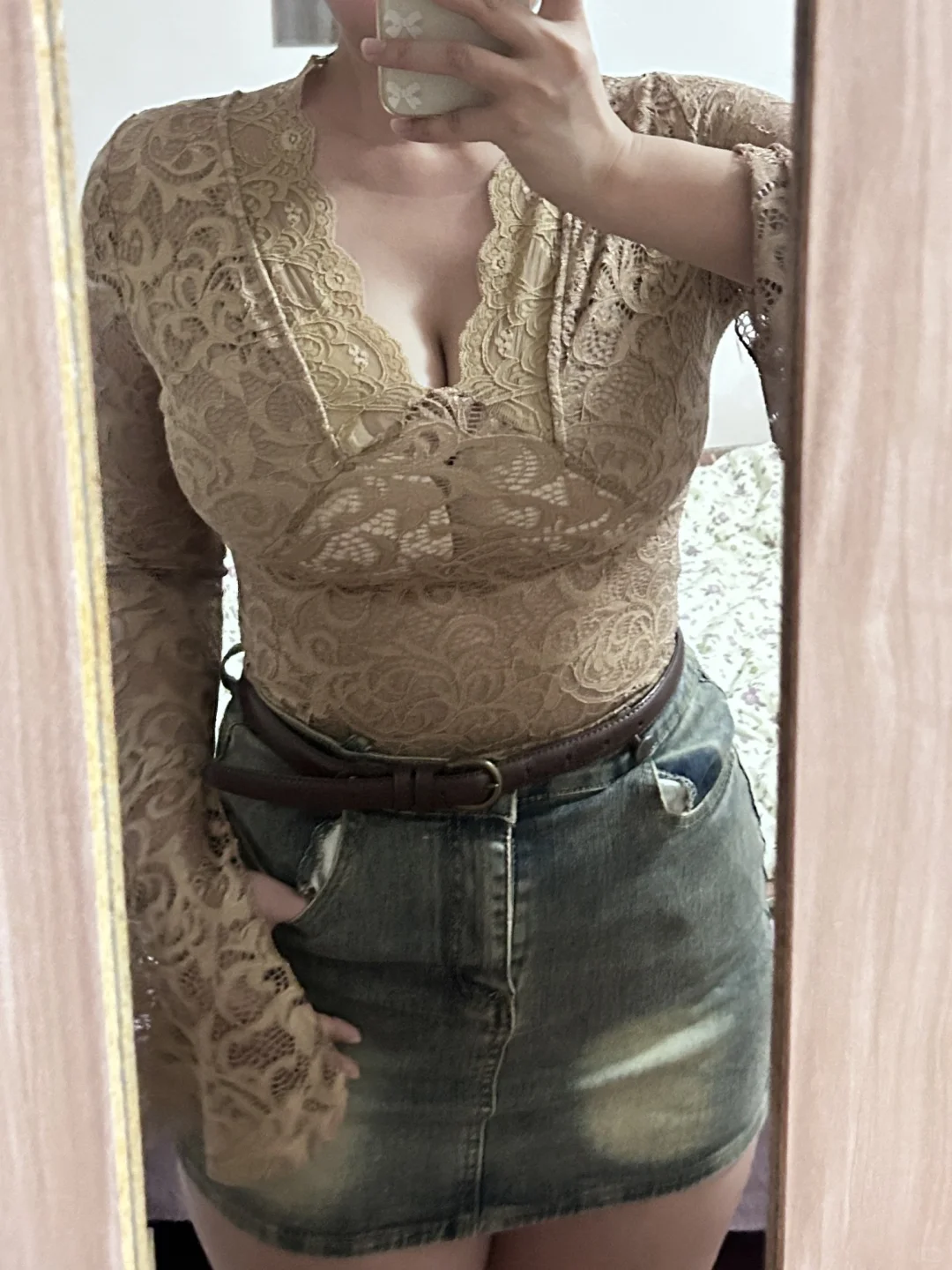158/130 微胖女孩的大地色蕾丝上衣🥜