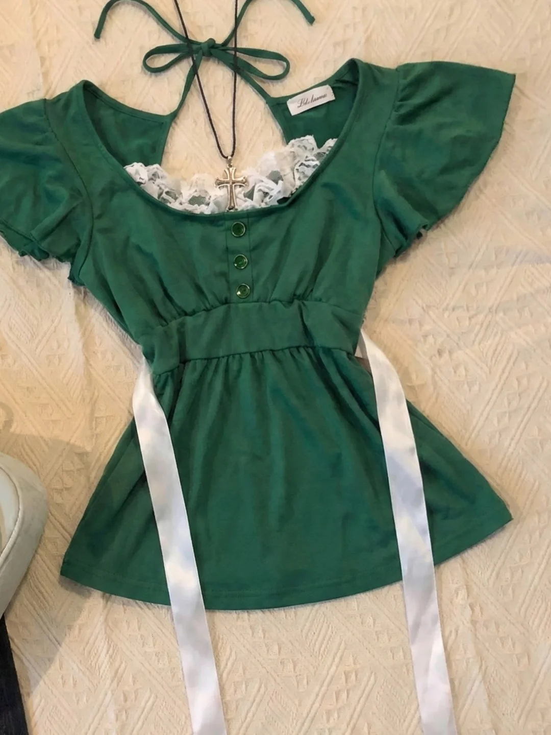 vintage 古着💕千禧辣妹绿色小可爱上衣！