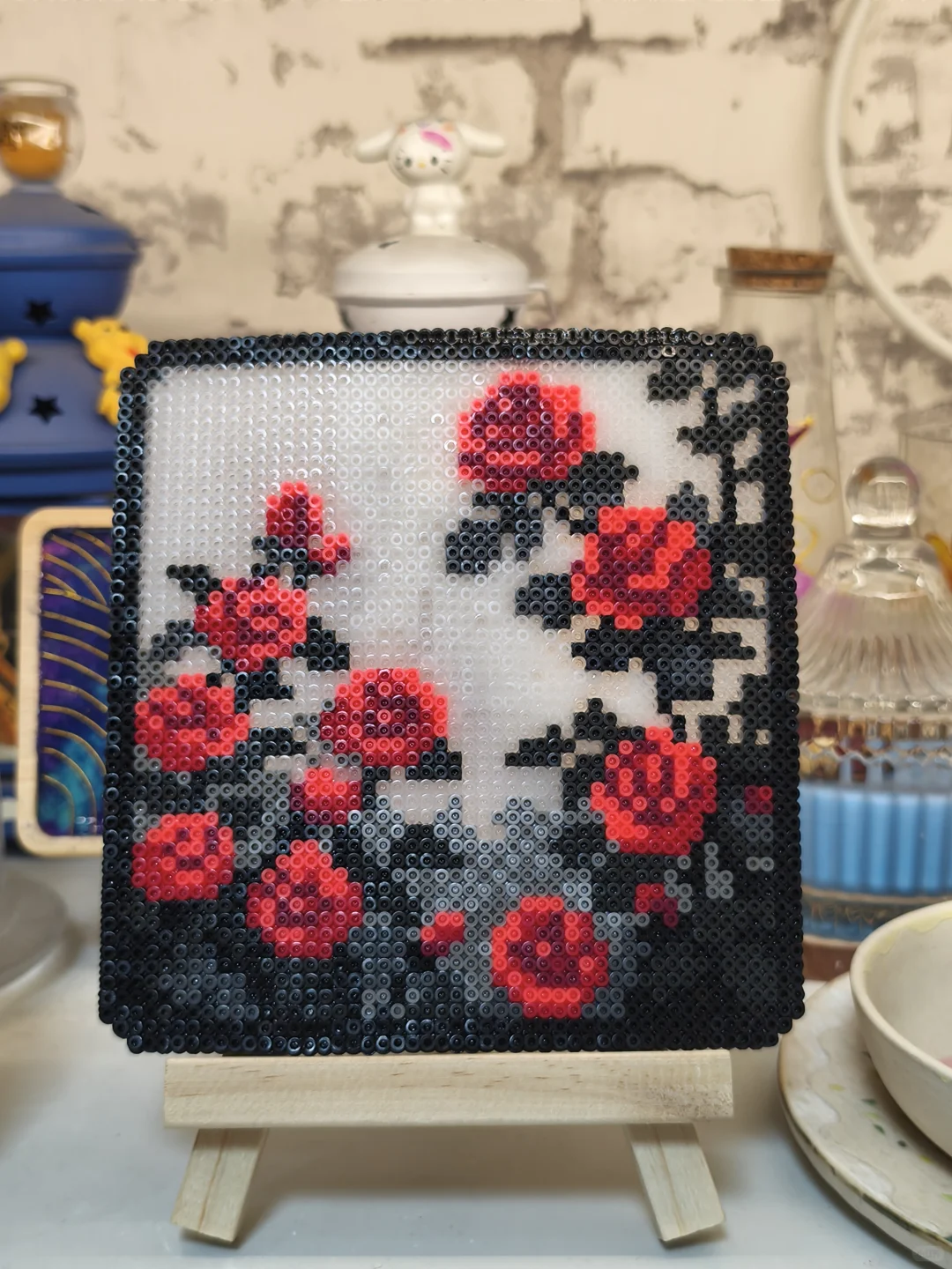 好娇艳的拼豆玫瑰花啊