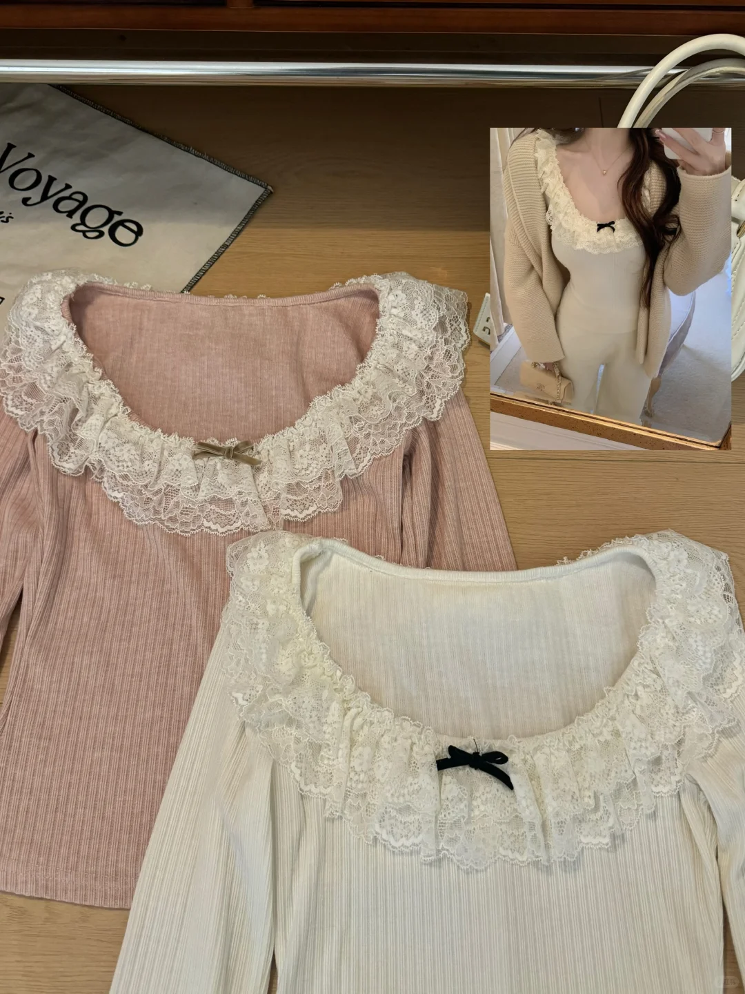 【皎皎初心】纯欲U领蕾丝tee