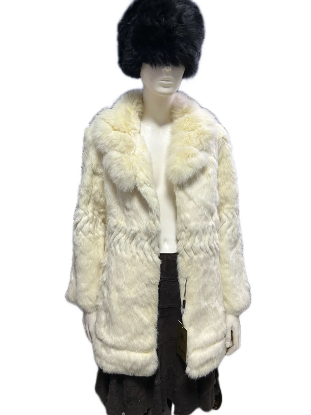古早千金纯欲纯白兔毛狐狸毛领外套
