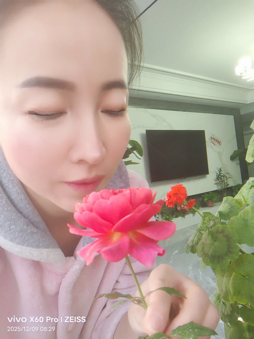 清晨在阳台赏花，看到花开的娇艳欲滴的，凑