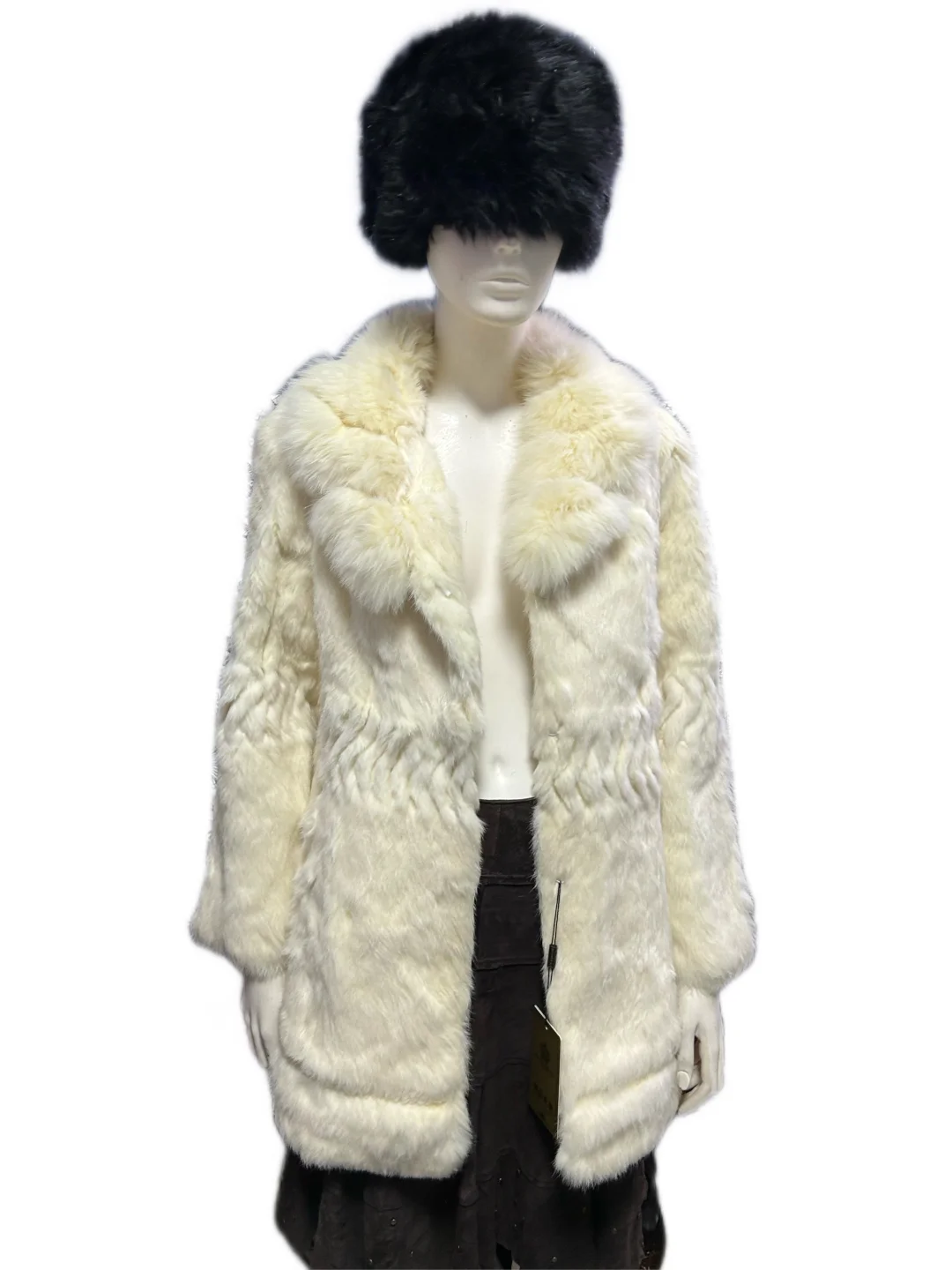 古早千金纯欲纯白兔毛狐狸毛领外套