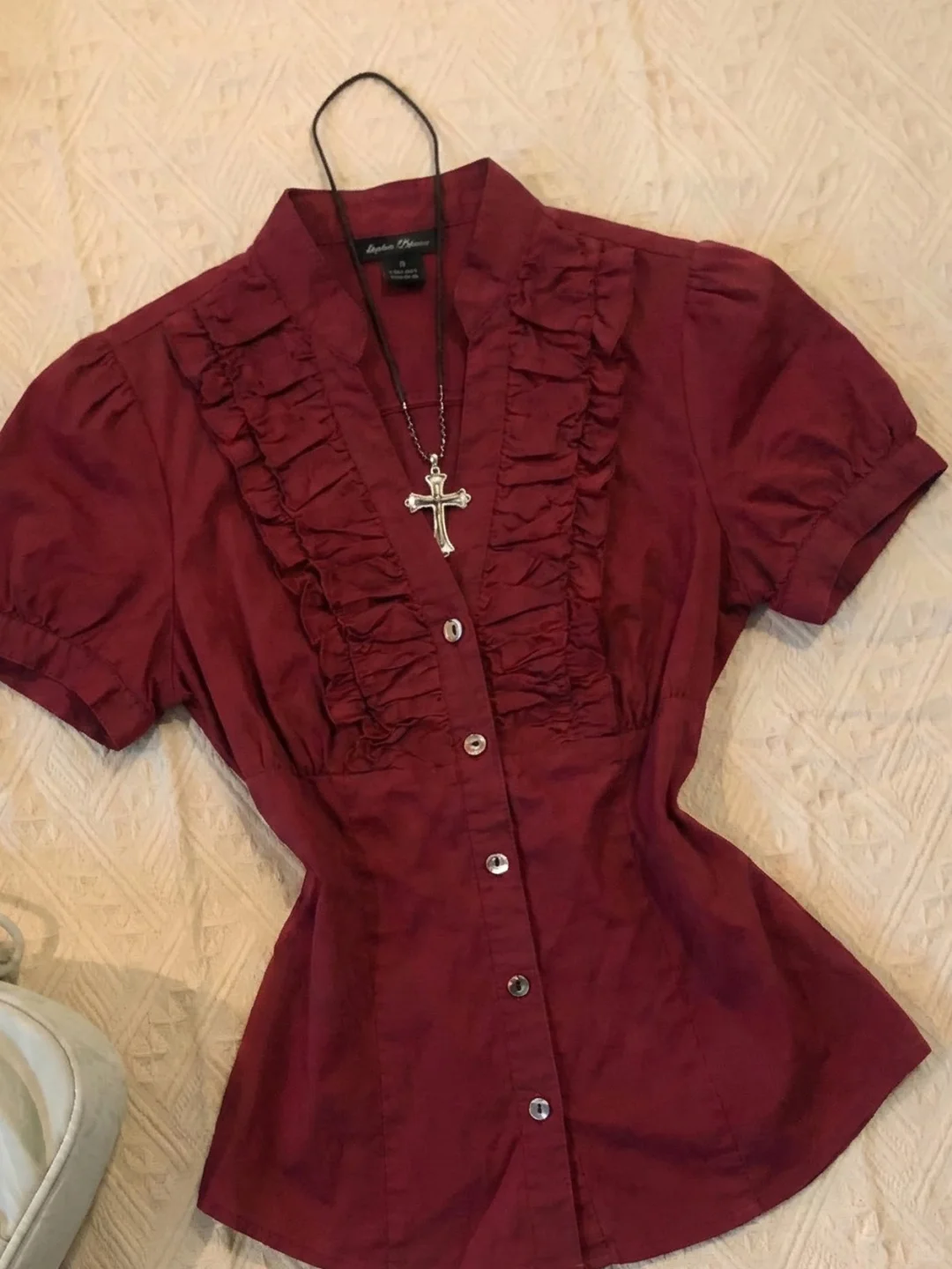 vintage 古着💕千禧辣妹复古酒红色衬衫！