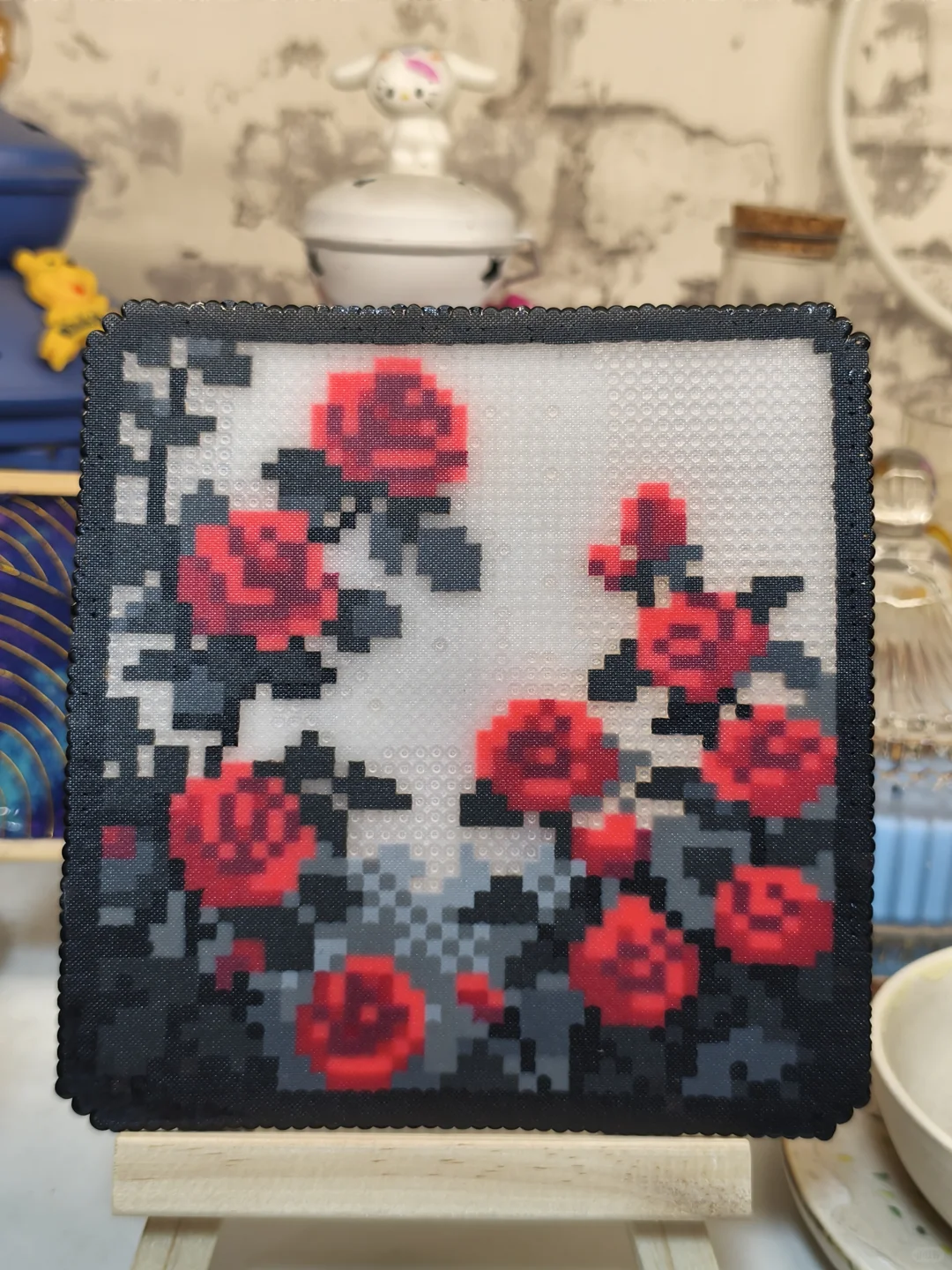 好娇艳的拼豆玫瑰花啊