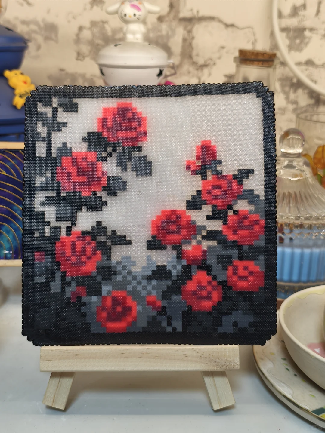 好娇艳的拼豆玫瑰花啊