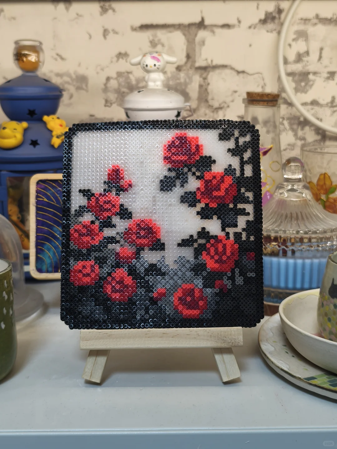 好娇艳的拼豆玫瑰花啊