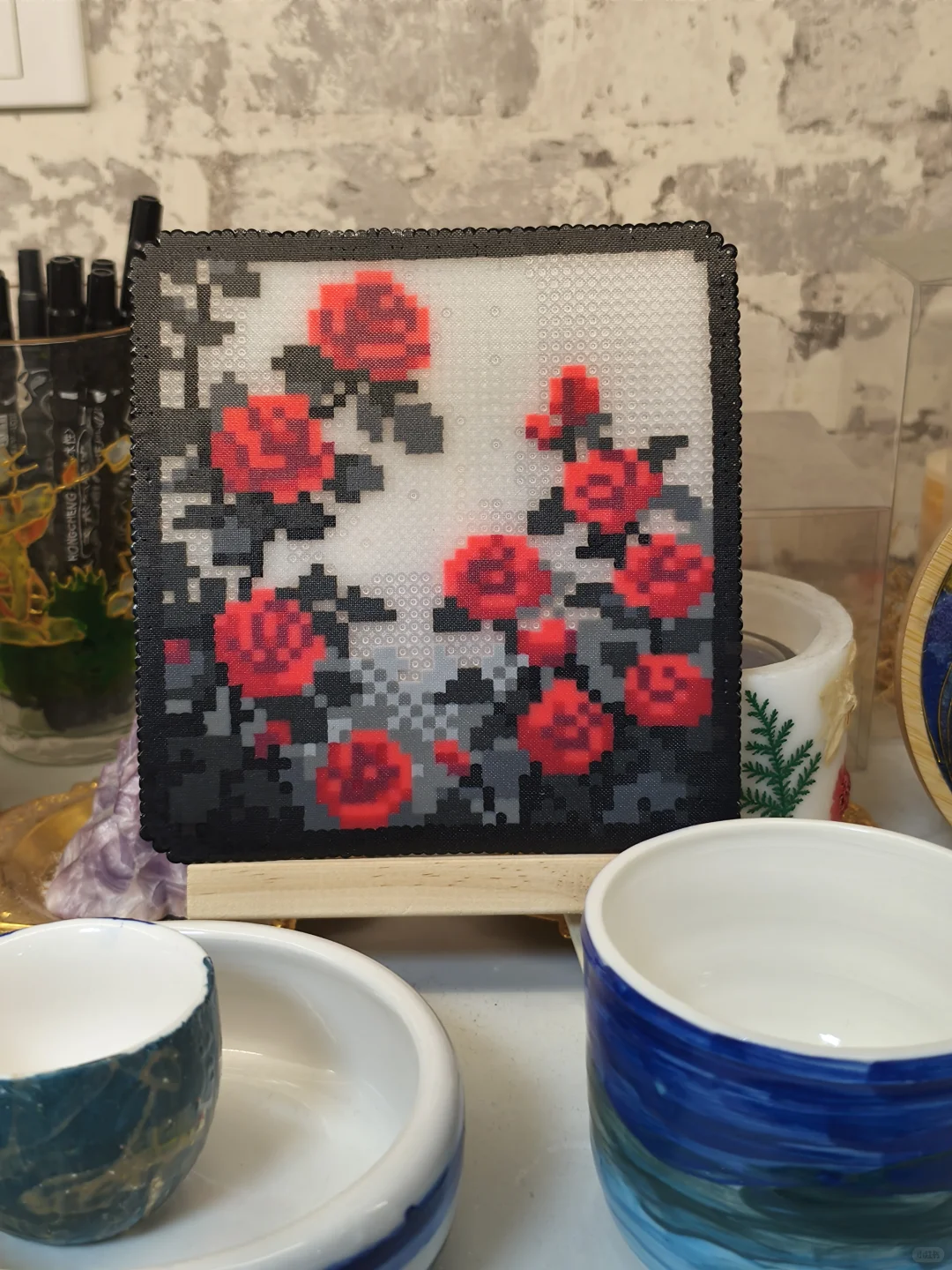 好娇艳的拼豆玫瑰花啊