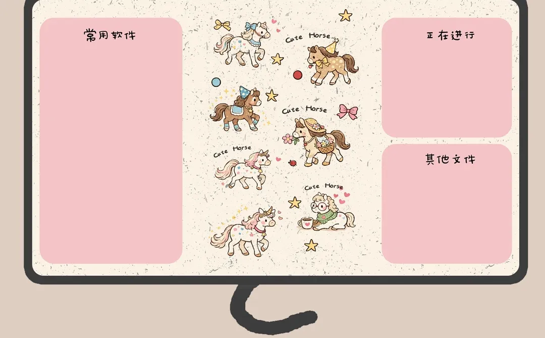 电脑壁纸｜可爱复古小马｜INS风卡通壁纸